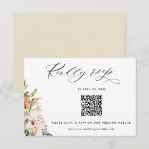 Beige Earthy Blooms QR Code Osa Online Bröllop Tilläggskort
