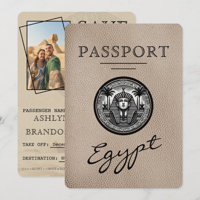 Beige Egypt Passport Wedding Save the Date Spara Datumet (Fram/baksida)