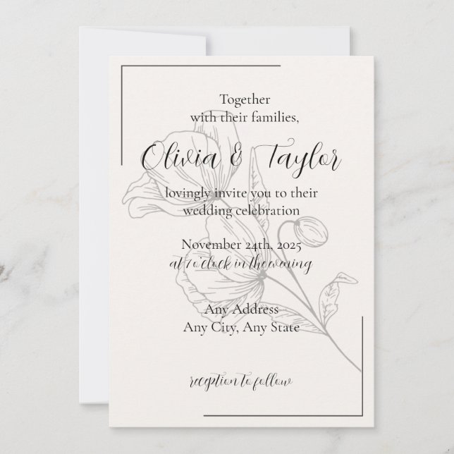 Beige Elegance Wedding Invitations v2 Inbjudningar (Framsida)