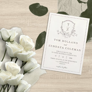 Beige elegant blomstermonogram bröllopsinbjudan inbjudningar