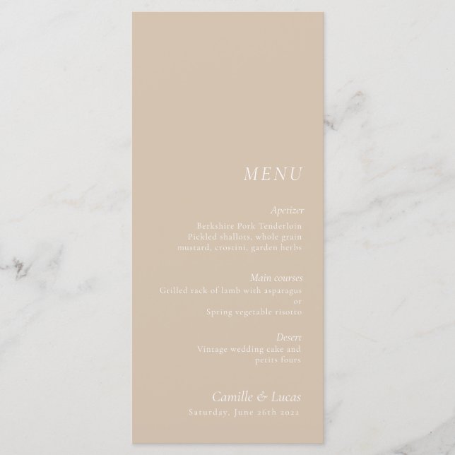 Beige elegant bröllop Menu Meny (Framsida)