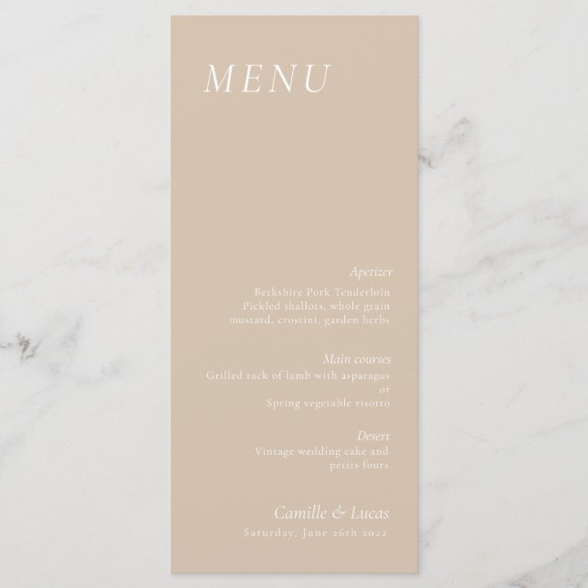 Beige elegant bröllop Menu Meny (Framsida)
