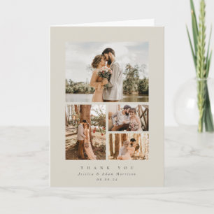 Beige Elegant Minimal 4 Photo Bröllop Tack Kort