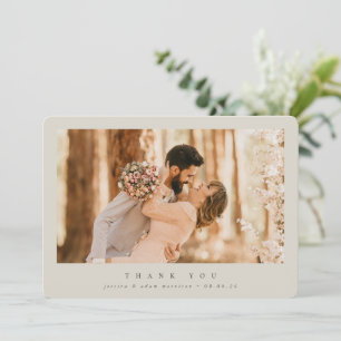 Beige Elegant - minimalt enkelfoto Bröllop Tack Kort