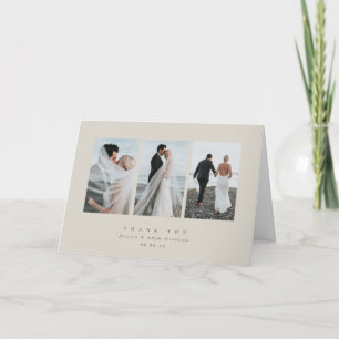 Beige Elegant - minimalt trippelfoto Bröllop Tack Kort