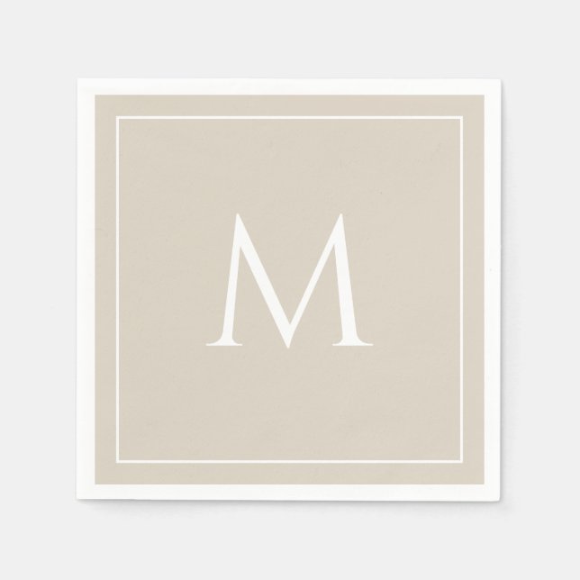 Beige elegant monogram initial pappersservett (Framsidan)