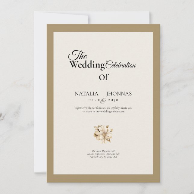 beige elegant rose formal wedding invitations inbjudningar (Framsida)