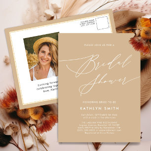Beige Elegant Script Modern Möhippa Inbjudan Vykort