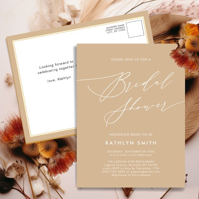 Beige Elegant Script Modern Möhippa Inbjudan Vykort (Skapare uppladdad)