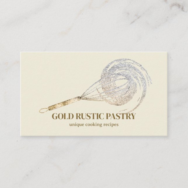 Beige elfenben Glitter Viska Glitter Guld Bageri Visitkort (Framsida)