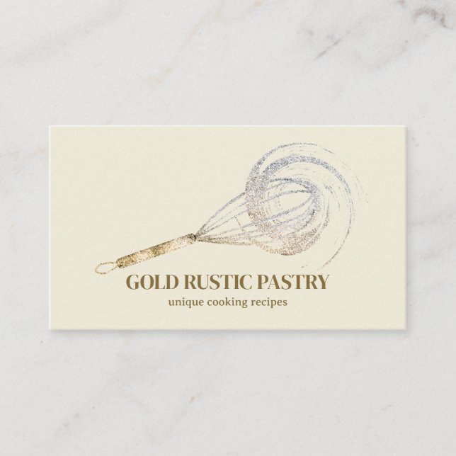 Beige elfenben Gnistra Whisk Glitter Guld Bakery Visitkort (Framsida)