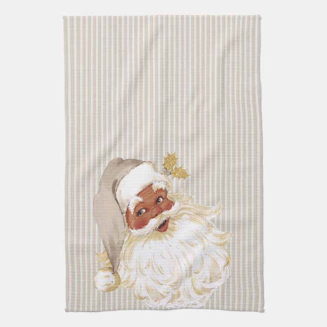 Beige Elfenbensfärgad Vintage Tomte i Färg Kökshandduk (Vertikal)
