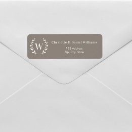 Beige elfenbensmonogram initial krans returadress etikett