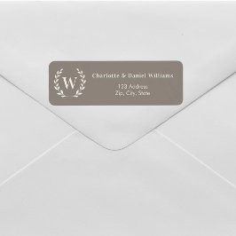 Beige elfenbensmonogram initial krans returadress etikett