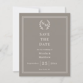 Beige Elfenbensmonogram Krans Bröllop Spara datum