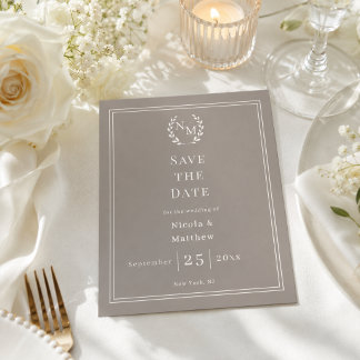 Beige Elfenbensmonogram Krans Bröllop Spara datum