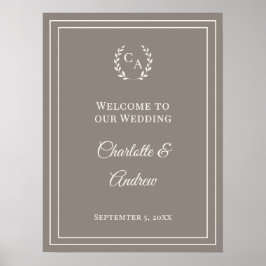 Beige elfenbensvitt monogrammerat elegant bröllop poster