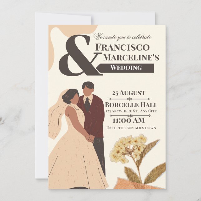 Beige Enkel Scrapbook Bröllopsinbjudan Inbjudningar (Framsida)