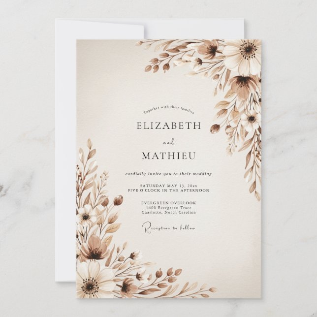 Beige Ethereal Botanical Wedding Inbjudningar (Framsida)