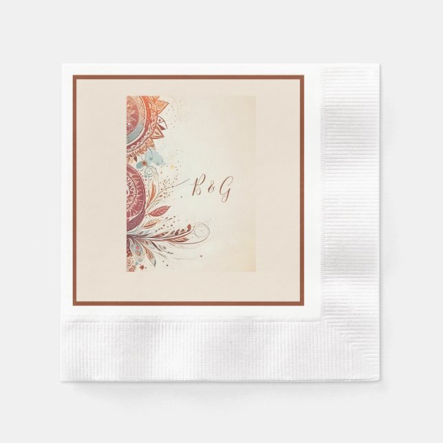 beige etnisk bröllop pappersservett (Framsidan)