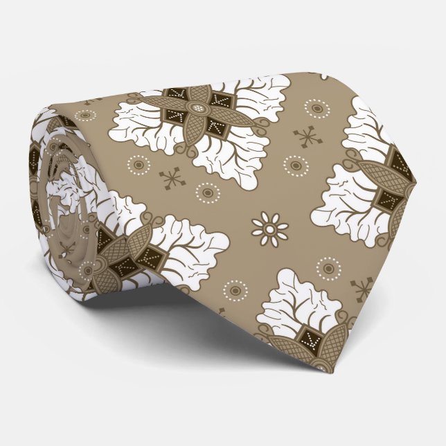 Beige etniskt damast batik sömlöst mönster slips (Rullad)
