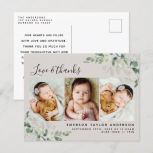 Beige Eucalyptus Photo Baby Tack Meddelande om att Vykort