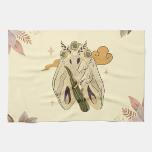 Beige Fae Moth, Mystical Graphic Artwork Kökshandduk