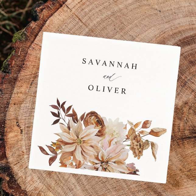 Beige Fall Blommigt Namn Napkins Pappersservett (Skapare uppladdad)