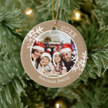 Beige familjefoto Snöflinga julgransprydnad