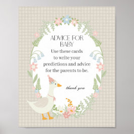 Beige Fånig Goose Blommigt Gingham Advice for Baby Poster