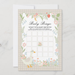 Beige Fånig Goose Blommigt Gingham Baby Bingo Game Inbjudningar