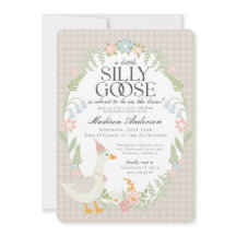 Beige Fånig Goose Blommigt Gingham Baby Shower