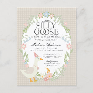 Beige Fånig Goose Blommigt Gingham Baby Shower Vykort
