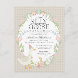 Beige Fånig Goose Blommigt Gingham Baby Shower Vykort