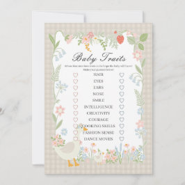 Beige Fånig Goose Blommigt Gingham Baby Traits Gam Inbjudningar