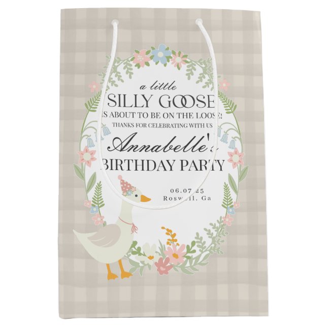 Beige Fånig Goose Blommigt Gingham Birthday Favor (Framsidan)