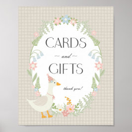 Beige Fånig Goose Blommigt Gingham Cards and Gifts Poster