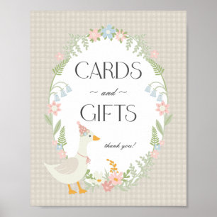 Beige Fånig Goose Blommigt Gingham Cards and Gifts Poster