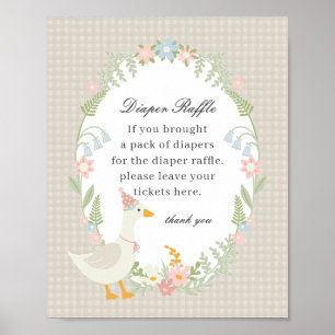 Beige Fånig Goose Blommigt Gingham Diaper Raffle S Poster