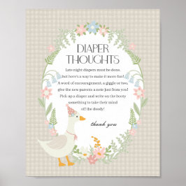 Beige Fånig Goose Blommigt Gingham Diaper Thoughts Poster