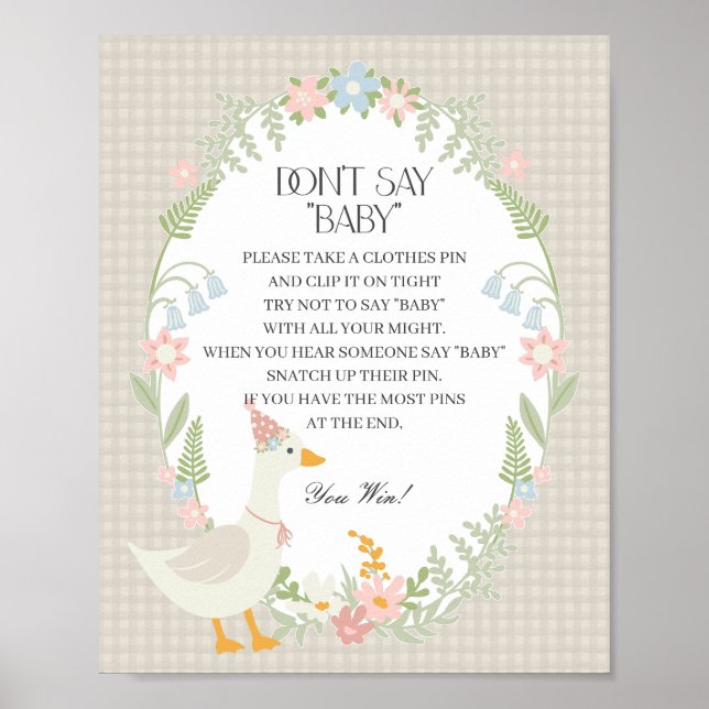 Beige Fånig Goose Blommigt Gingham Dont say Baby Poster (Framsidan)