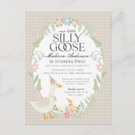 Beige Fånig Goose Blommigt Gingham Födelsedagsfest Vykort