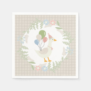 Beige Fånig Goose Blommigt Gingham Papper Pappersservett