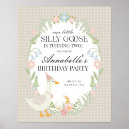 Beige Fånig Goose Gingham Birthday Välkomstskylt Poster