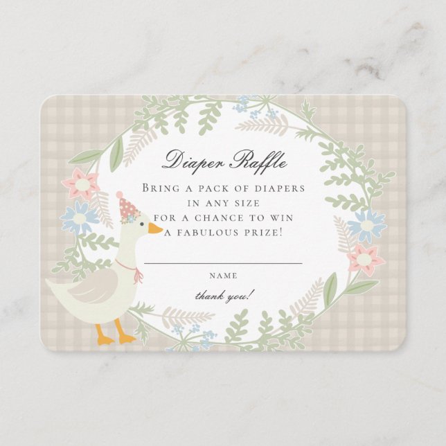 Beige Fånig Goose Gingham Blommigt Diaper Raffle Tilläggskort (Framsida)