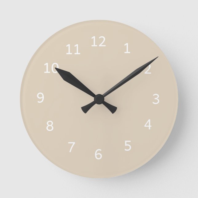 Beige Färg Kamel Varm Neutralt Minimalistisk Desig Rund Klocka (Framsida)