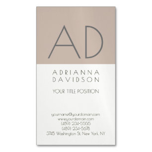 Beige Färg Trendig Lodrät Monogram minimalist Magnetiska Visitkort