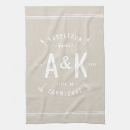 Beige Farmhouse Arrow Monogram | Redigerbar Färg Kökshandduk