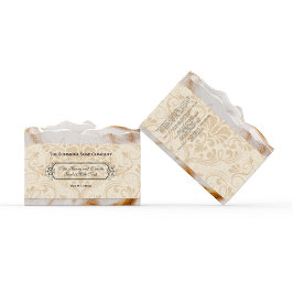 Beige Faux Linen Damask Stil Soap Band / Label