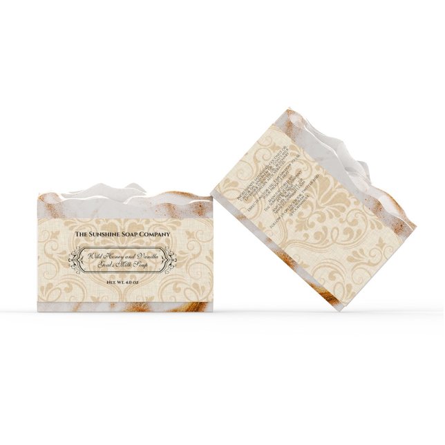 Beige Faux Linen Damask Stil Soap Band / Label (Skapare uppladdad)